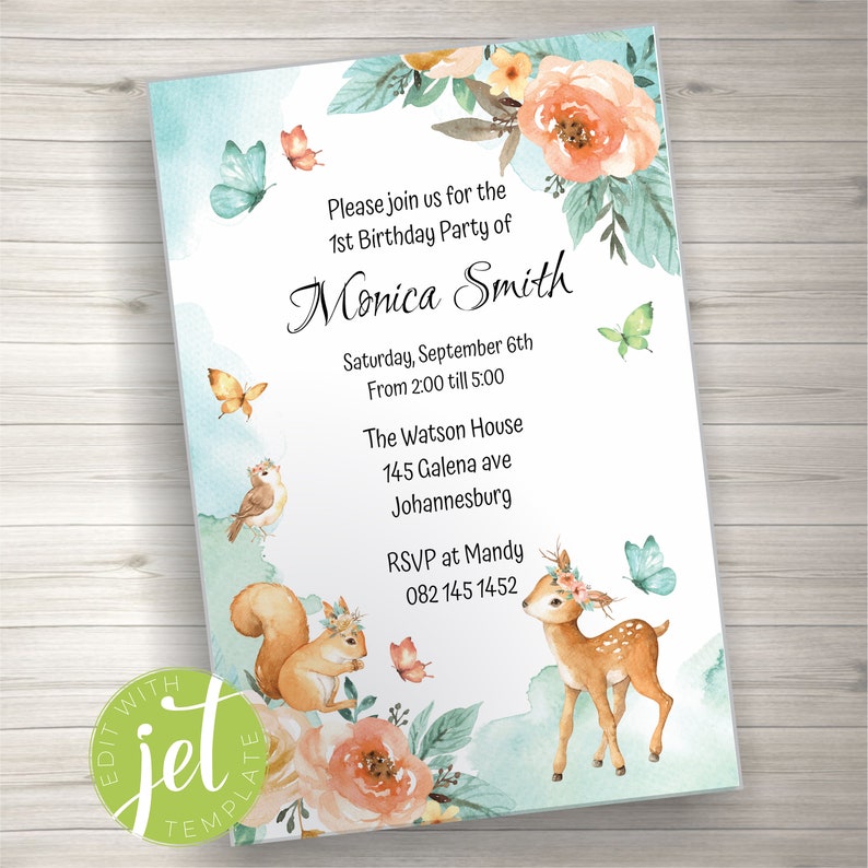 Editable in the Forest Party Invitation Printable Happy - Etsy