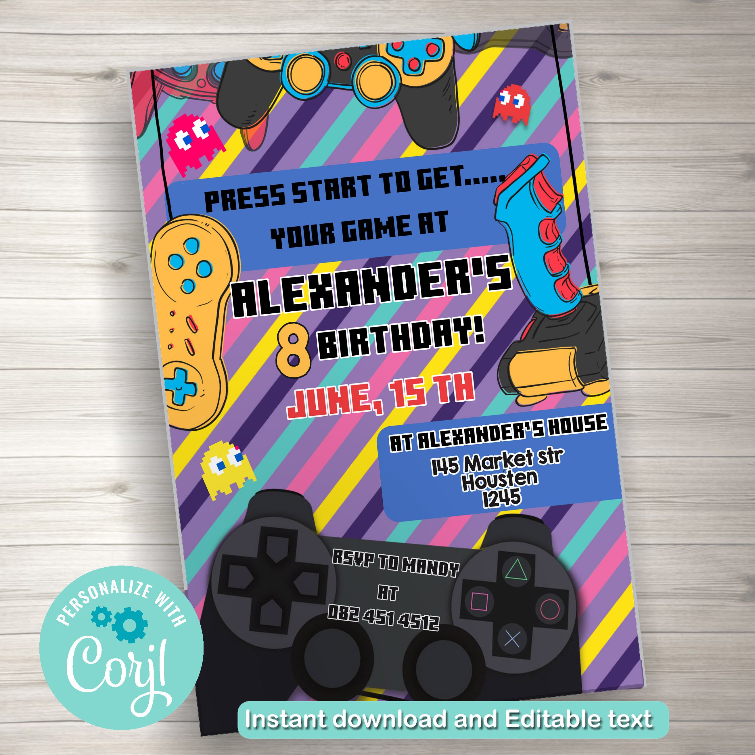 Editable Gaming InvitationParty invite Gaming Birthday Etsy