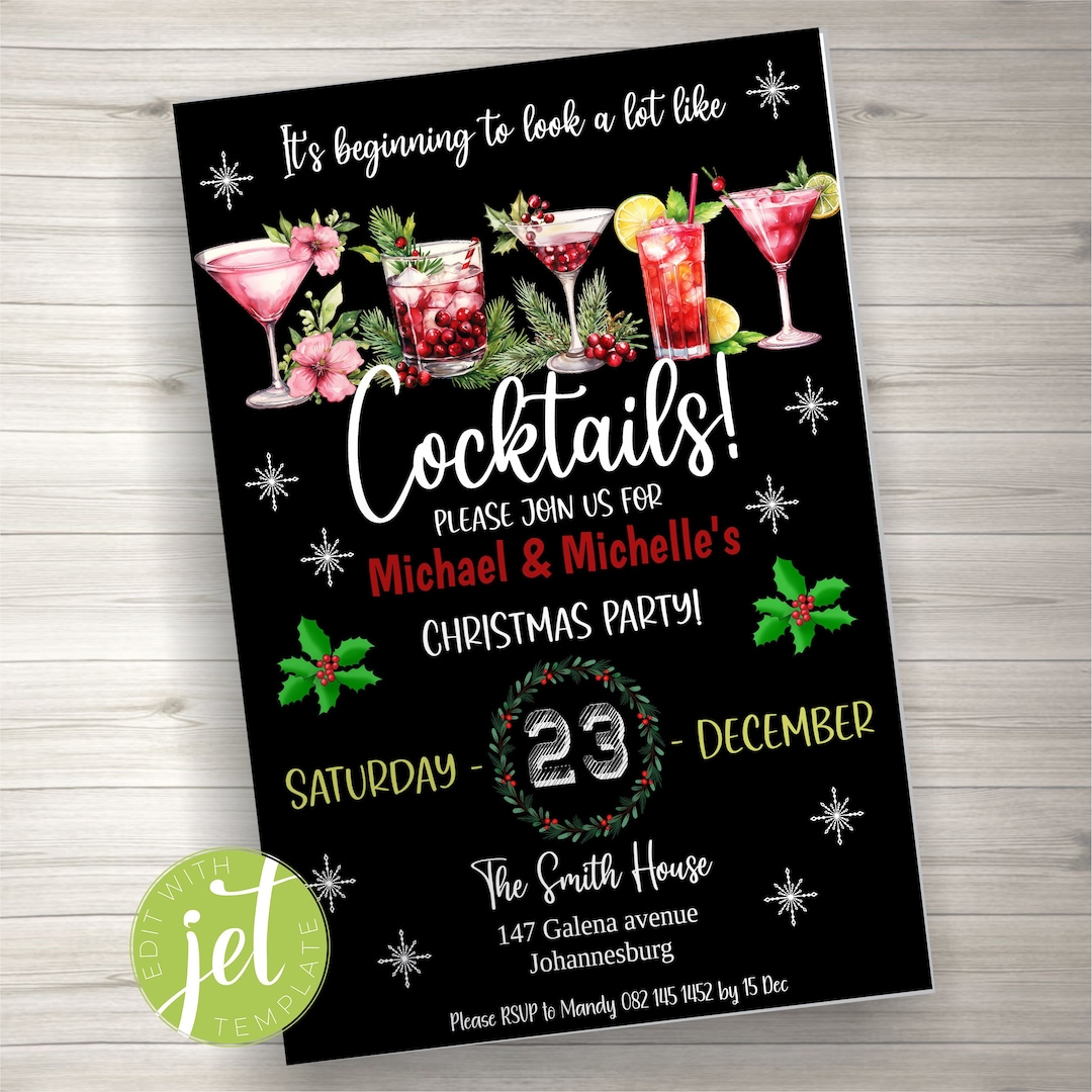 Editable Christmas Cocktail Party Invitation, Xmas Party Invite ...