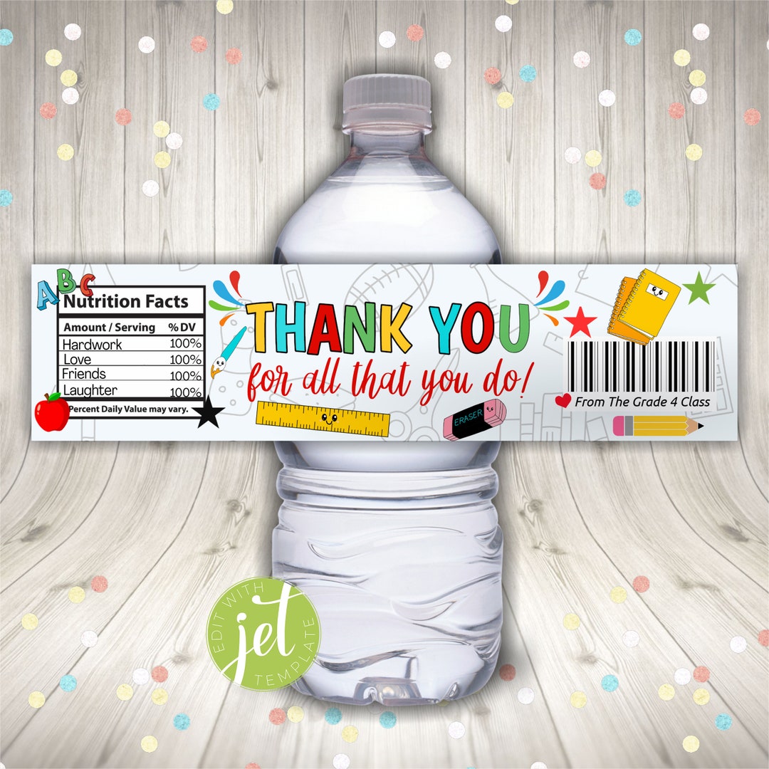 Editable Teacher Appreciation Water Bottle Labels, PTA PTO Drinking ...
