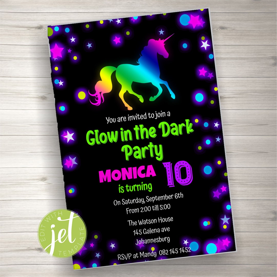 Editable Glow in the Dark Party Invitation Printable Glow in Etsy