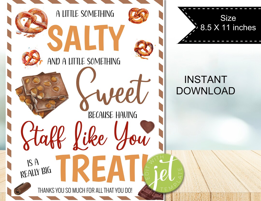 Printable Appreciation Sign, Chocolate Pretzel Thank You Sign, Staff ...