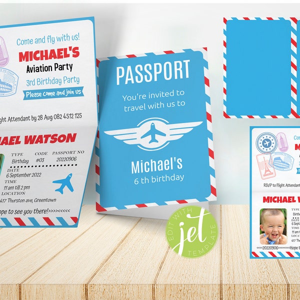 Editable Passport Invitations,  Printable Photo Invite,  Airplane Theme Birthday Party, Aviation party, Airplane party, INSTANT DOWNLOAD