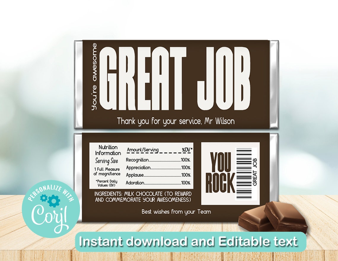 Editable Great Job Candy Wrapper Great Job Hershey Wrapper | Etsy