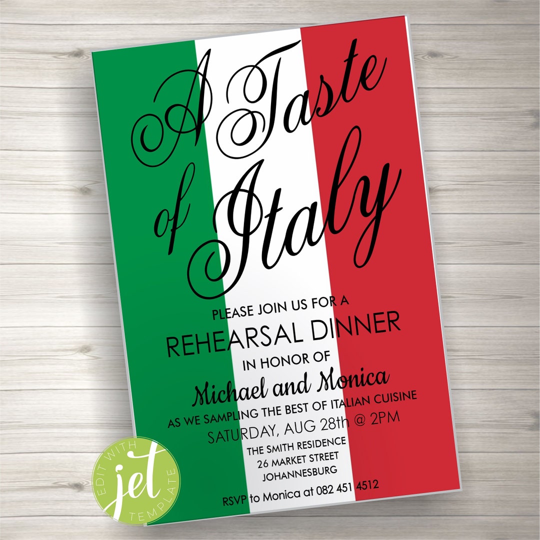 Editable Italian Party Invitation, Italian Themed Dinner, Rehearsal Editable Italian Party Invitation, Italian Themed Dinner, Rehearsal