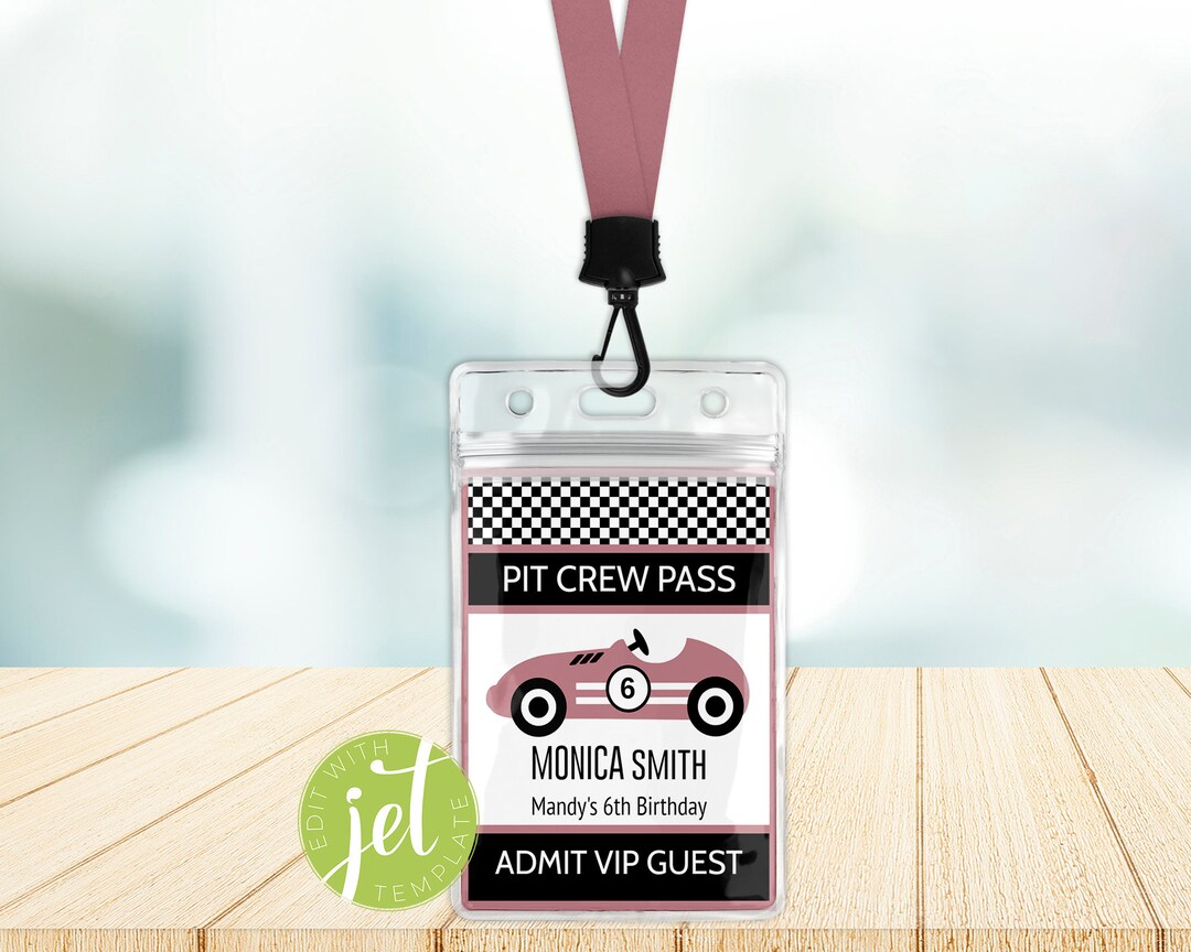 Editable Pit Crew Pass,racing Pit Crew Party, Printable Pit Crew Badge ...