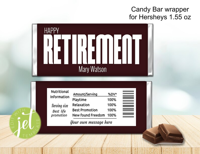 Editable Happy Retirement Candy Bar Wrappers Retirement Etsy