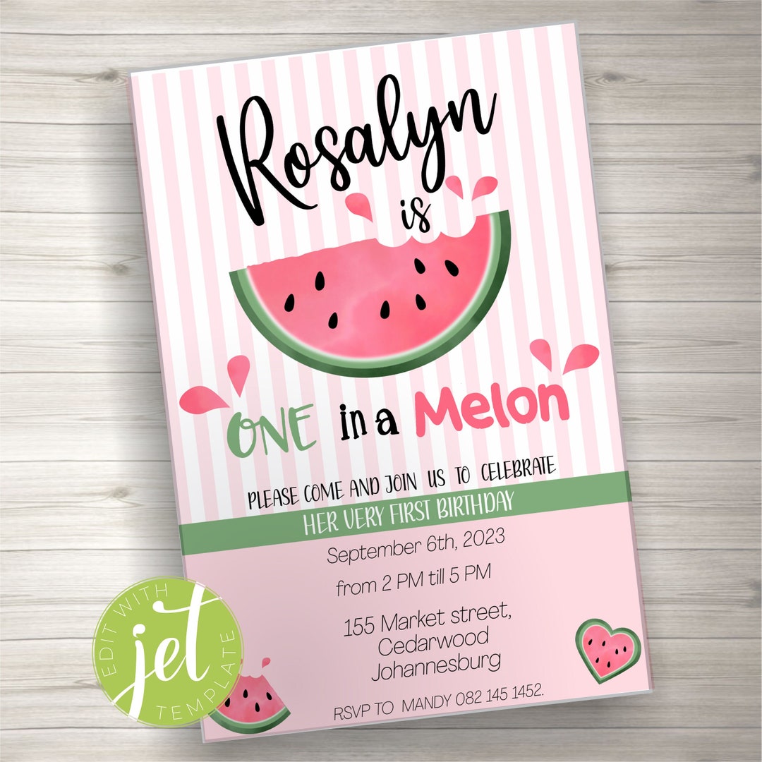 EDITABLE Printable Watermelon Birthday Invitation, One in a Melon 1st ...