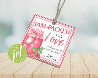 Editable Jam-Packed With Love Tags, Printable, Jam Gift Tags, Jelly Gift Tags, Jam Favor Tags Homemade Jam Tags Instant download