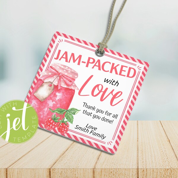 Editable Jam-Packed With Love Tags, Printable, Jam Gift Tags, Jelly Gift Tags, Jam Favor Tags Homemade Jam Tags Instant download