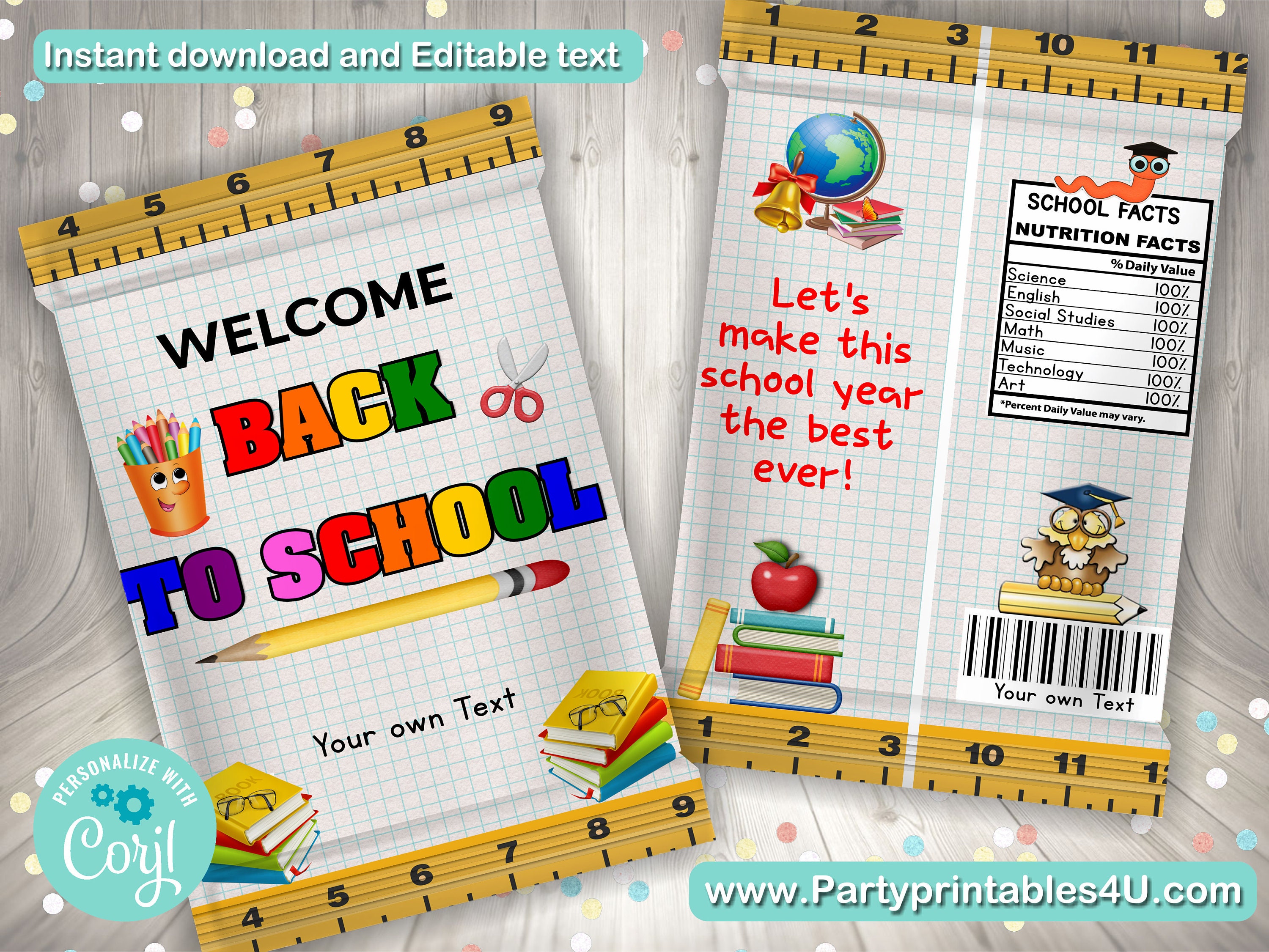 Editable Back to School chip bag School favor bag Party Etsy