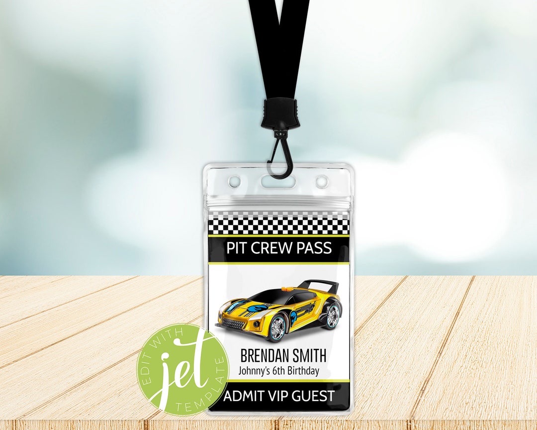 Editable Pit Crew Pass,racing Pit Crew Party, Printable Pit Crew Badge ...