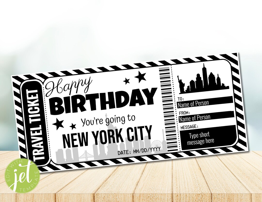 Printable New York Ticket Template Gift Voucher Certificate, Birthday