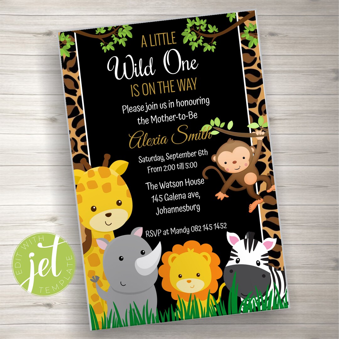 Editable Safari Baby Shower Invitation Printable Animals - Etsy