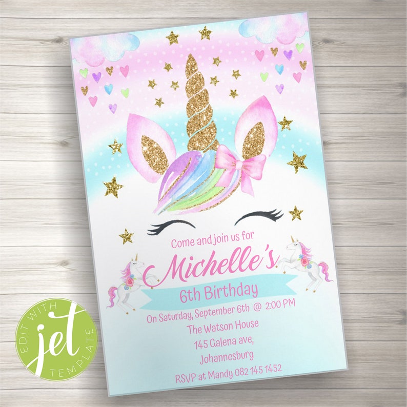 Editable Unicorn Invitation Printable Unicorn Invitation Etsy