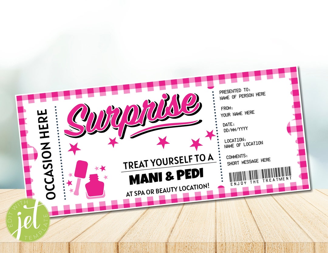 EDITABLE Manicure Pedicure Certificate, Printable Pedicure Coupon ...