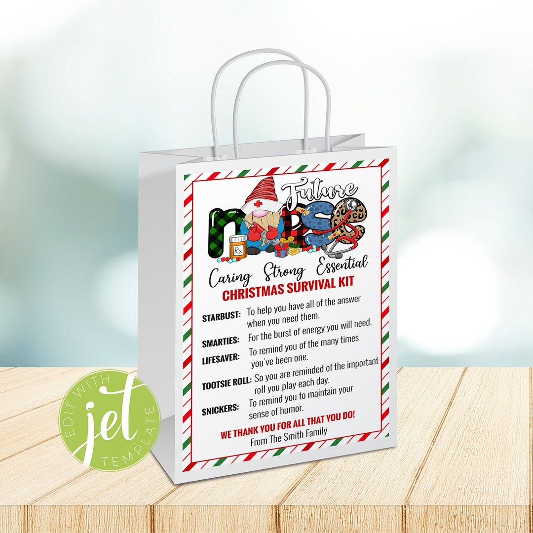 Editable Christmas Future Nurse Survival Kit Gift Bag Label Etsy