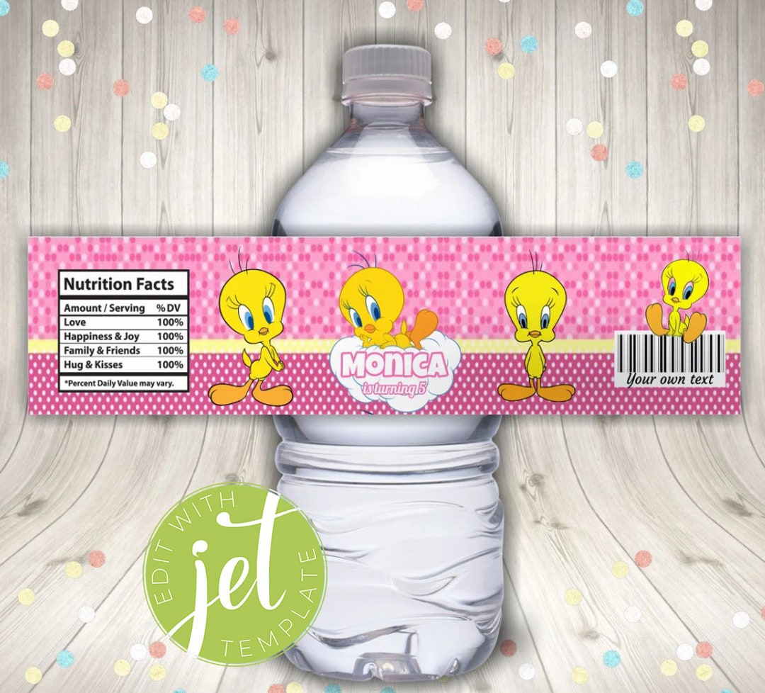 Editable Yellow Bird Bottle Label, Water Bottle Labels, Digital