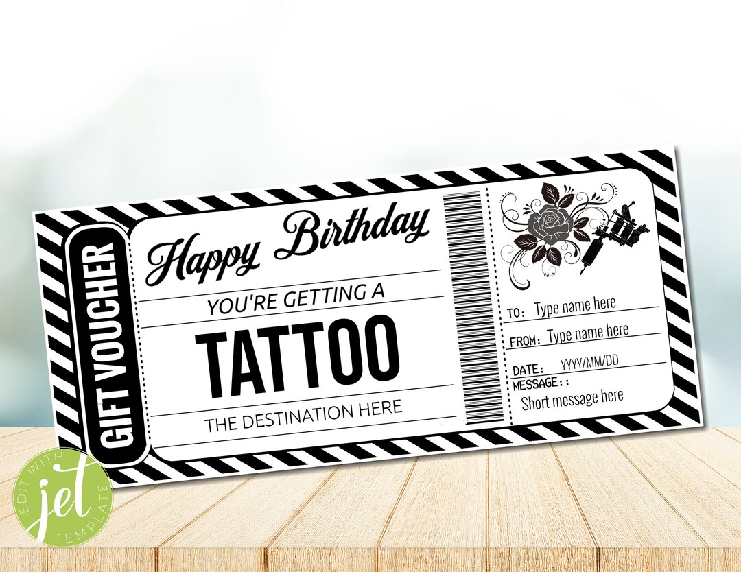 Editable Tattoo Voucher Template Surprise Black White Customizable editable-tattoo-voucher-template-surprise-black-white-customizable