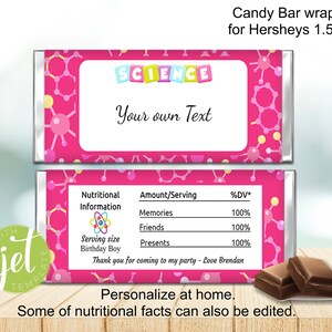 Editable Science Candy Wrapper Birthday Party Favors - Etsy