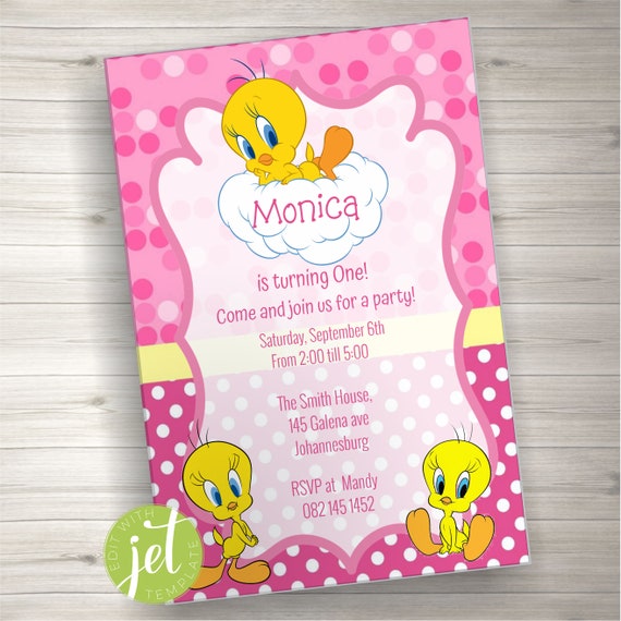 Editable Yellow Bird Invitation, Party Invite, Yellow Birdy Invite.