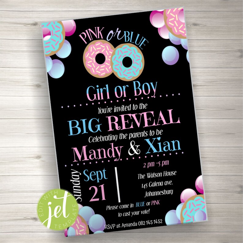 Editable Gender Reveal Invitation Printable Donut Gender Etsy
