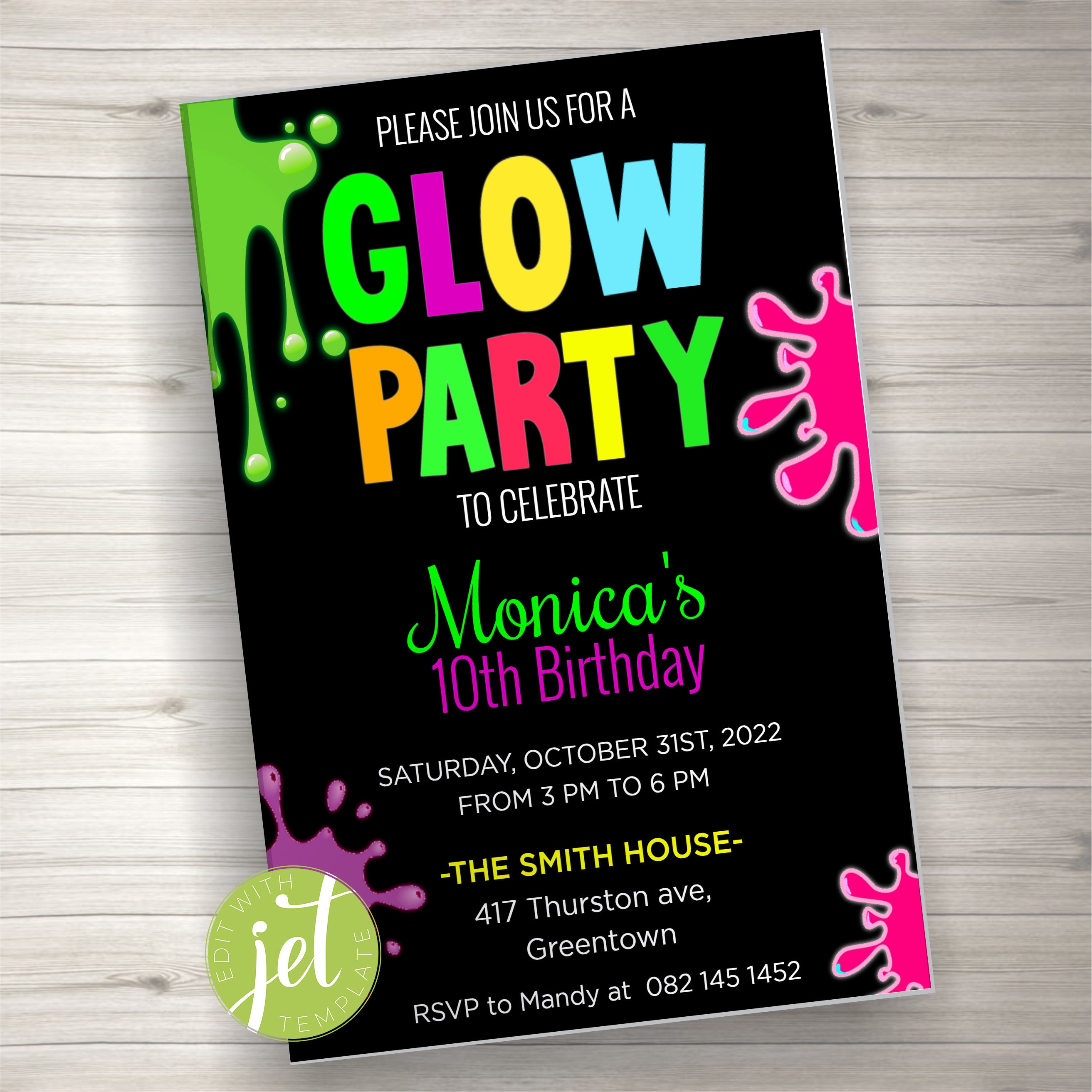 Editable Glow Party Invitation Template Neon Glow Theme Etsy UK Editable Glow Party Invitation Template Neon Glow Theme Etsy UK