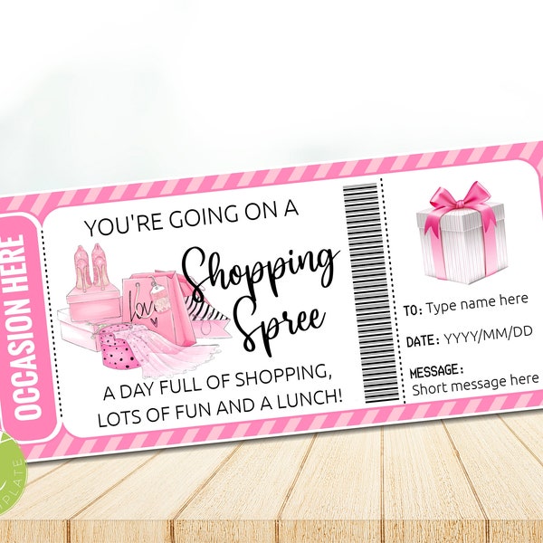 EDITABLE Shopping Spree Gift Voucher, any occasion Gift Coupon, Shopping Spree, Shopping Trip Girls Day Out, Mom, Daughter, Instant download