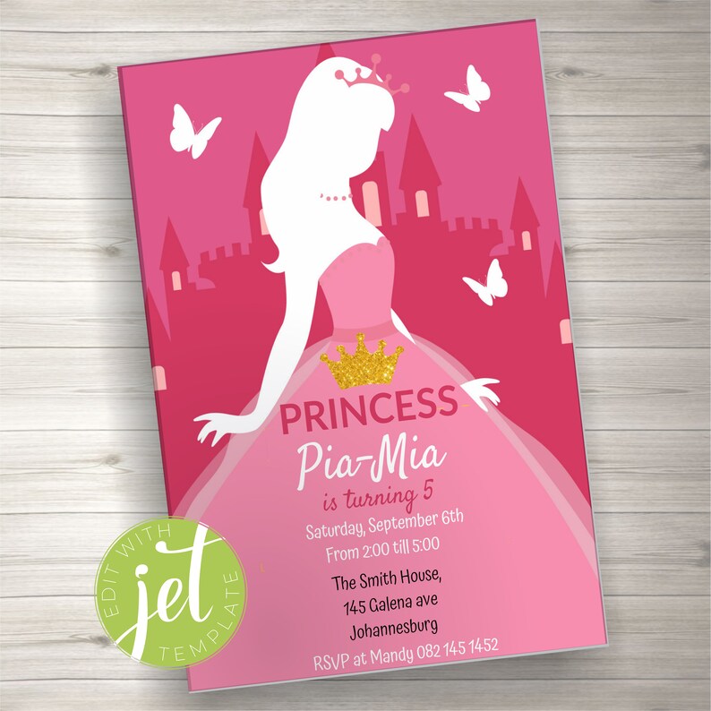 Editable Princess Invitation Printable Princess Invitation Etsy