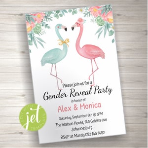 Editable Gender Reveal Invitation Printable, Flamingo gender reveal  Invitation, Boy or girl, Gender Reveal Printable, Instant download