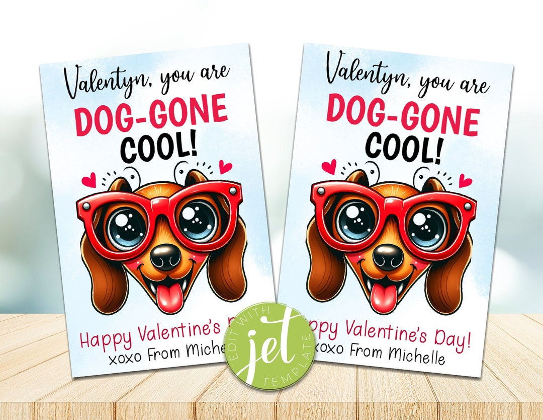 Printable Dog Valentine's Day Cards, Printable Classroom Valentine Kids ...