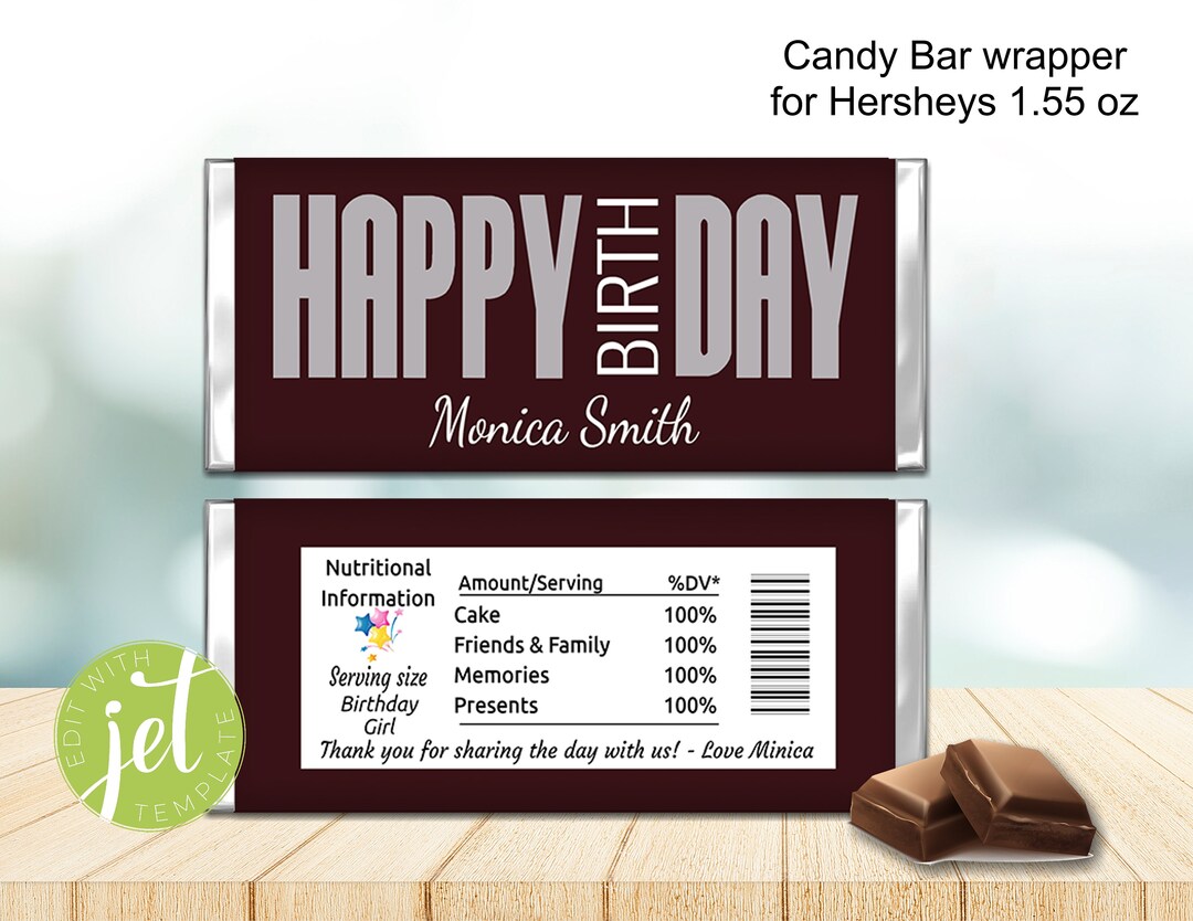 Editable Happy Birthday Candy Bar Wrappers Birthday Party - Etsy