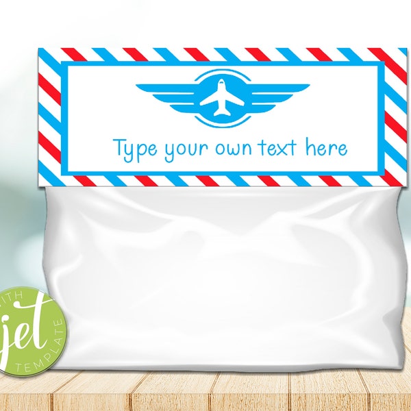 Editable Airplane Party Favors Bag Toppers Printable Template, Plane Theme Birthday , aviation party, 5 inches wide, Instant download