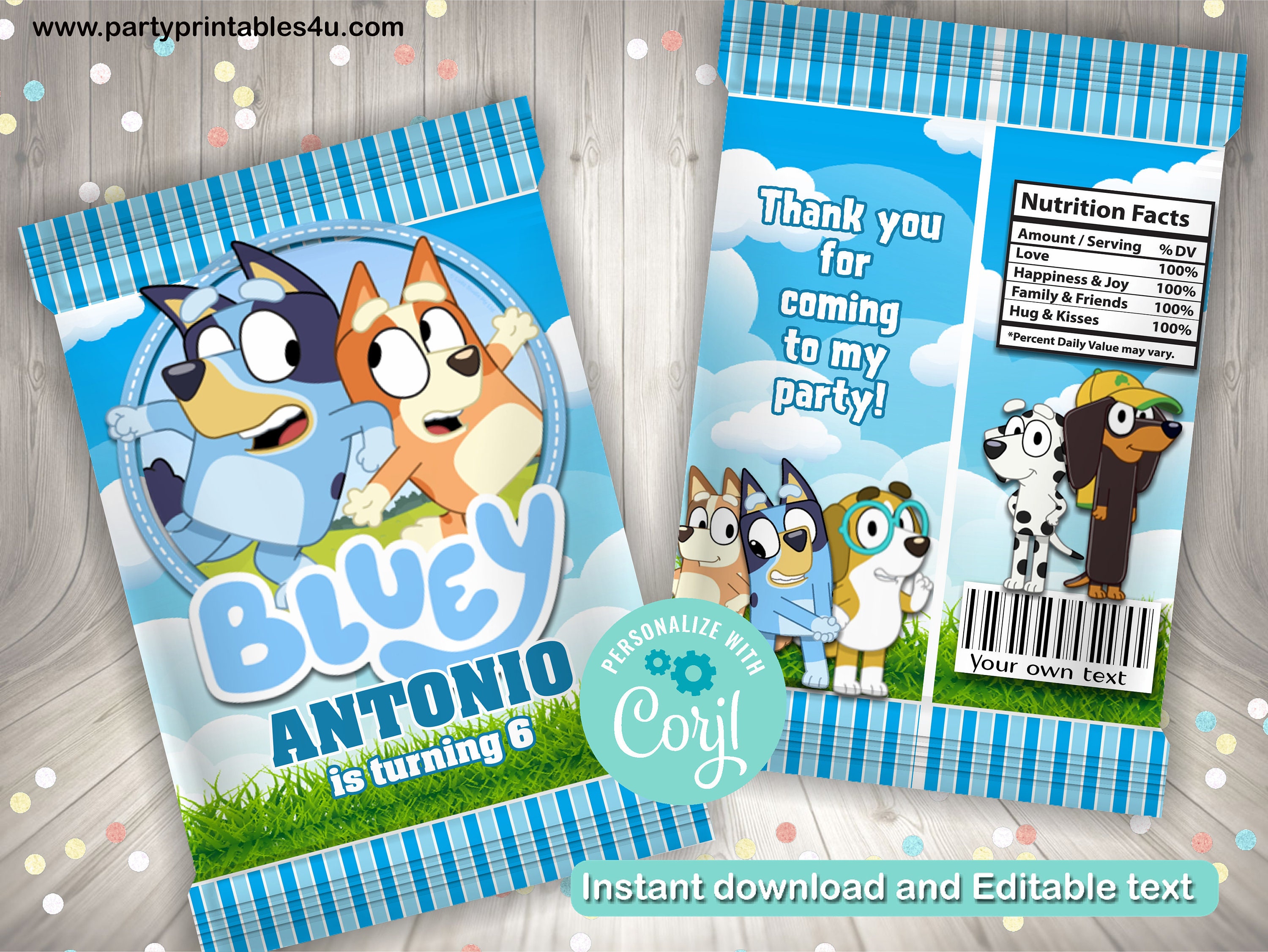 Editable Blue dog chip bagfavor bagParty Favor Bluey Etsy