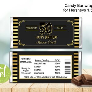 Editable 50th Birthday Chocolate Candy Bar Wrapper Hershey - Etsy