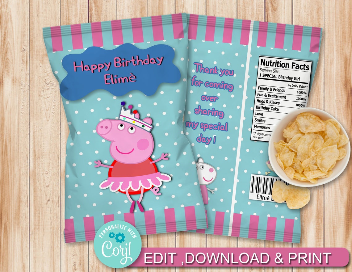 Editable Peppa Pig Chip Bag Peppa Pig Favor Bag Party Favor Etsy