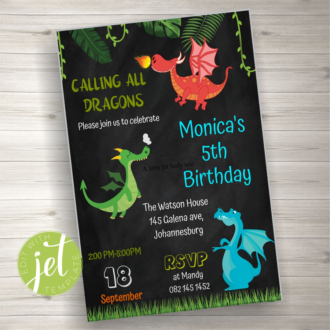 Editable Dragon Invitation Printable, Dragon Invitation, Dragon Party