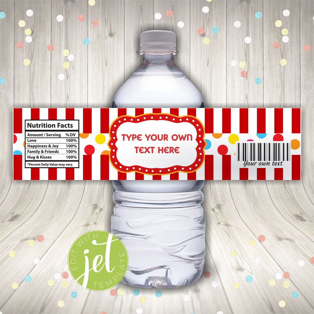 Editable Circus/carnival Water Bottle Labels Wrappers Template , Red ...