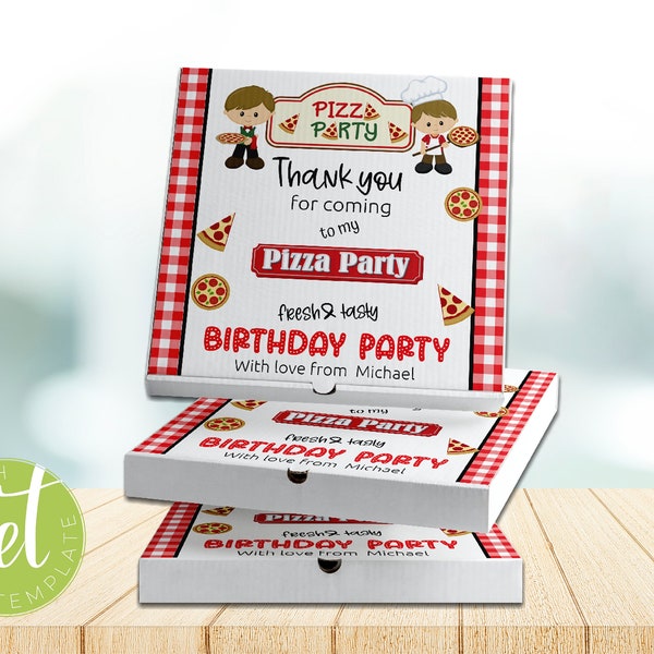 Editable Pizza Box Printable Label, Pizzeria Birthday Part, Italian Birthday Party, Chef Birthday Party,Pizza Party Favors, VN8727