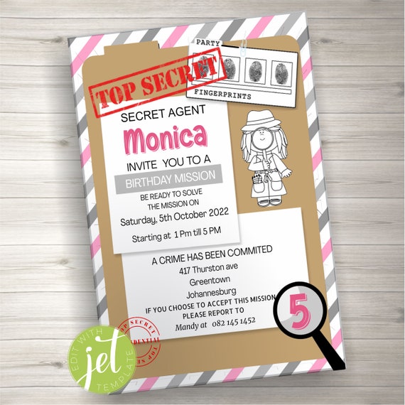 Editable Top Secret Invitation Printable Agent Invitation - Etsy
