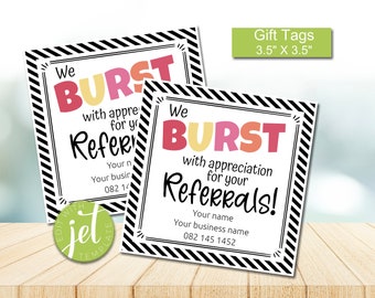 Editable Bursting with Appreciation, Starburst Referral Business Marketing Tags, Instant download SQ6780