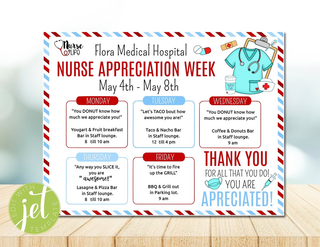 EDITABLE Nurses Appreciation Week Itinerary Poster, Heart Medical ...