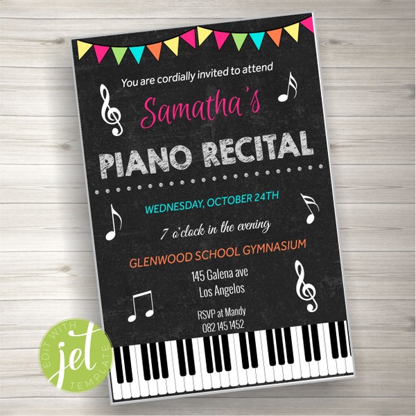 Editable Piano Recital Invitation, Piano Music Performance Invite, Concert Invitation, Music Party, Instant download