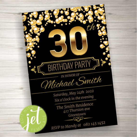 Editable 30TH Birthday Invitation Printable Card Editable - Etsy