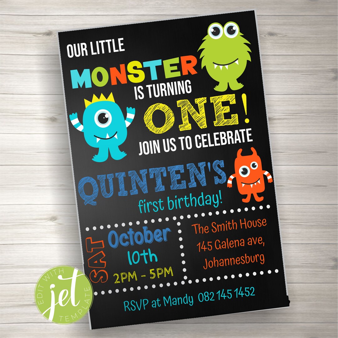 Editable Monster Invitation Monster Monster Invite Any Age - Etsy