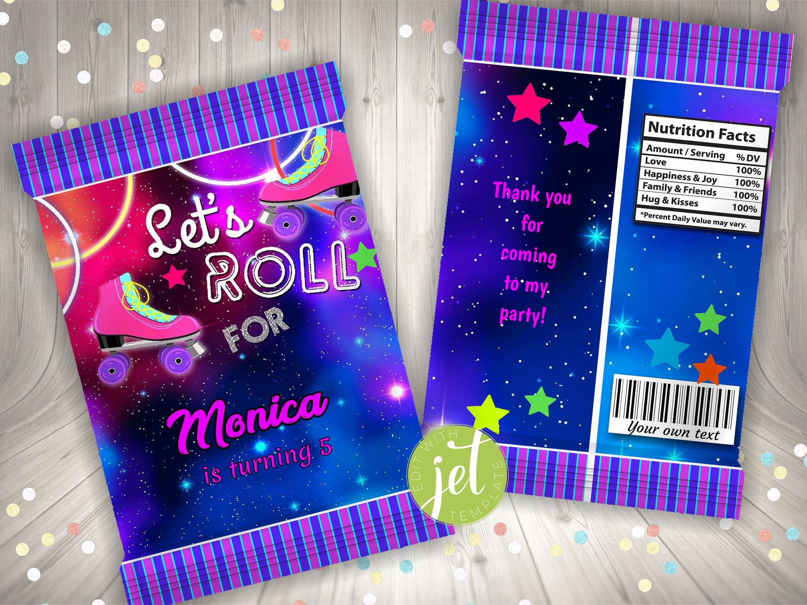 Editable Roller Skate Chip Bag Roller Skate Favor Bag Party Etsy