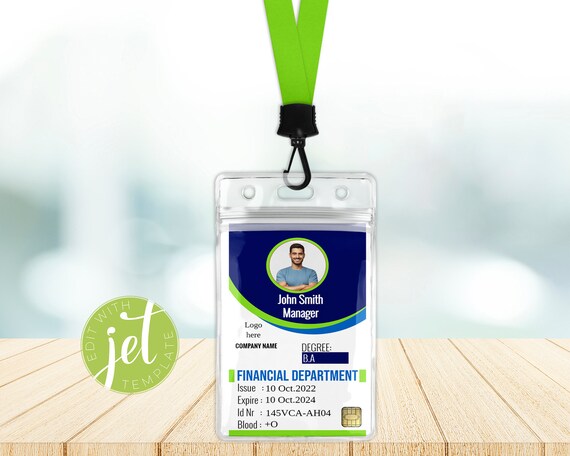 Editable Printable Company Employee Student Badge ID Card | Etsy