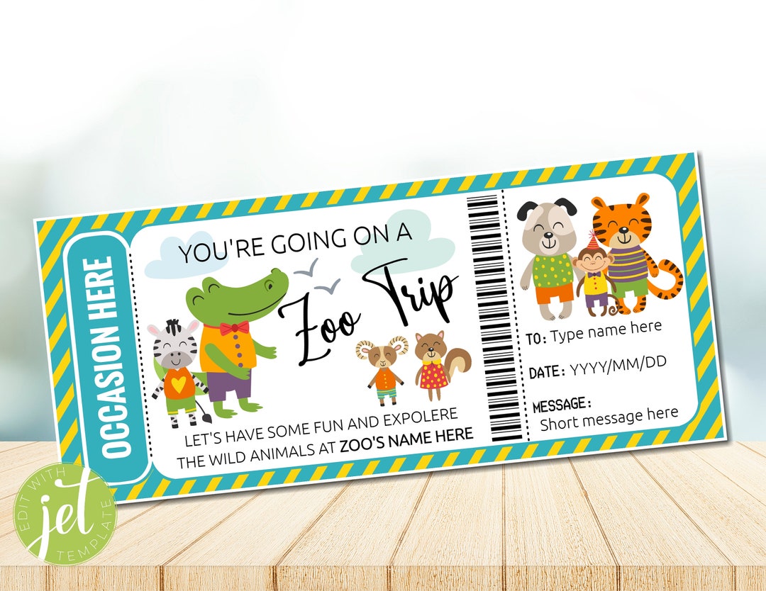 EDITABLE Zoo Trip Vacation Gift Voucher, Zoo All Occasions Coupon, Zoo