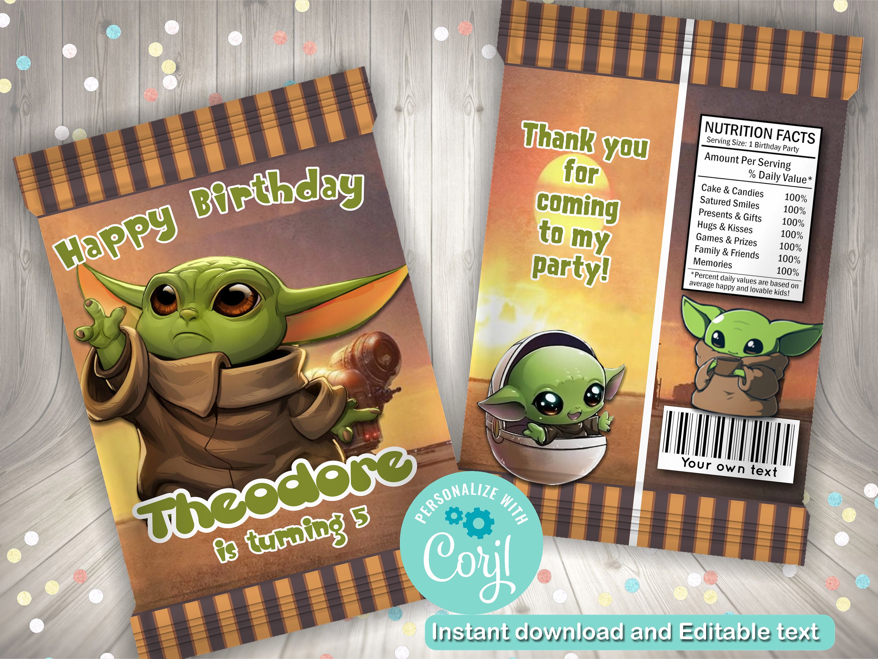 Editable Baby Yoda chip bag Baby Yoda favor bag Party Favor Etsy