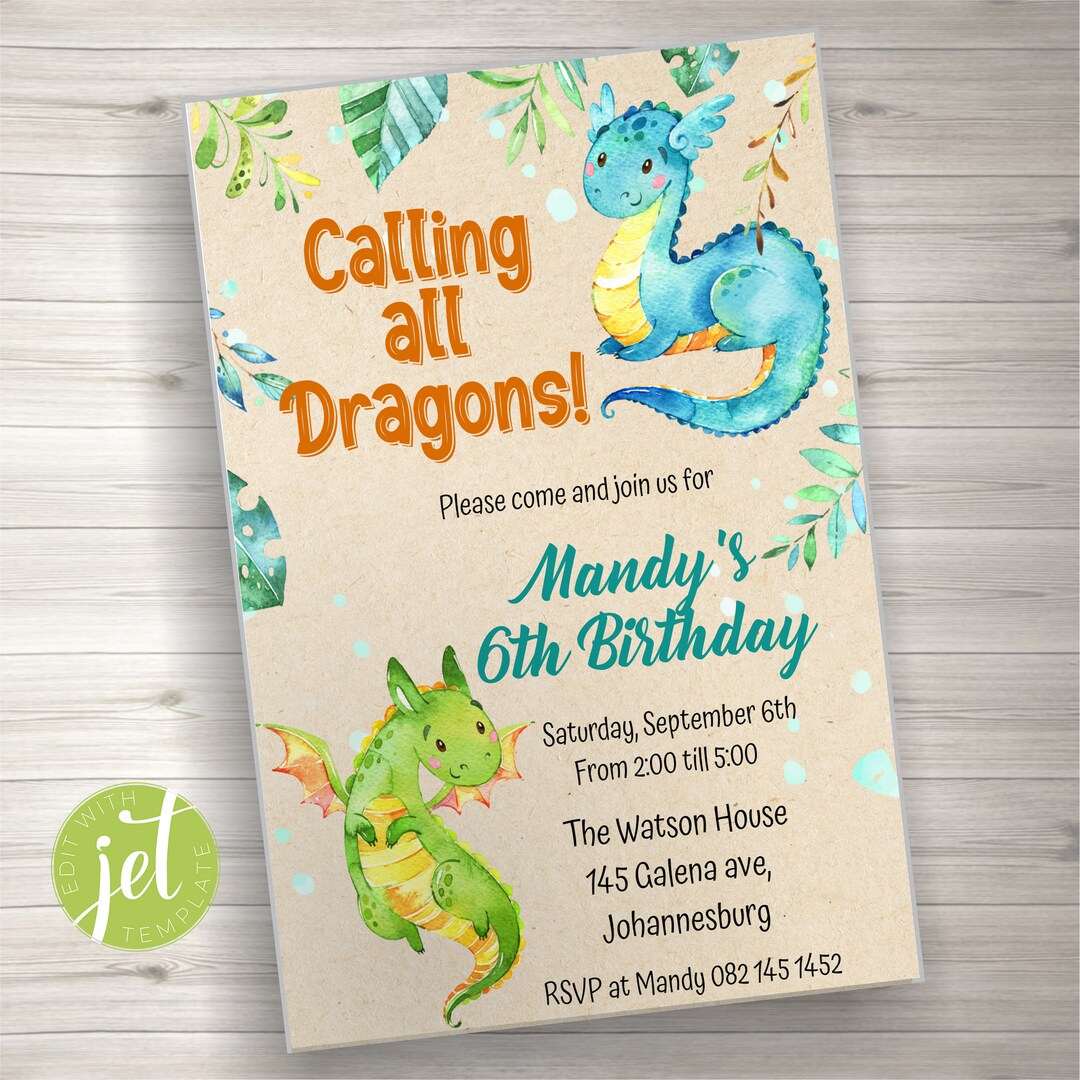 Editable Calling All Dragons Invitation Printable Baby - Etsy